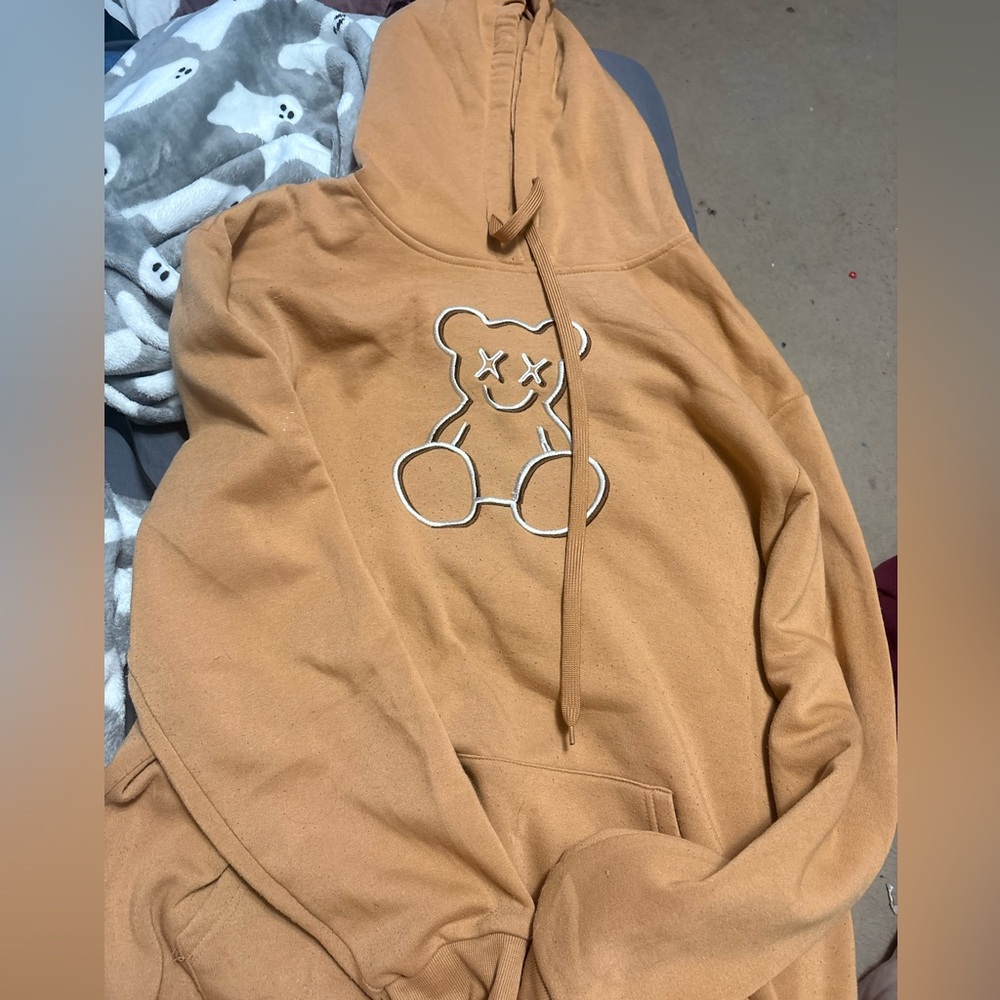Men's Tan Hoodie with Bear Design